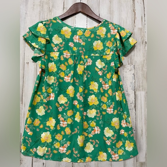 Pleione Blouse Womens Size Small Short Sleeve Green Floral - Picture 2 of 7